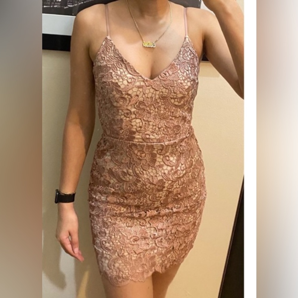 Pink lace mini dress